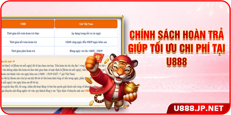 Chính sách hoàn trả giúp tối ưu chi phí tại U888