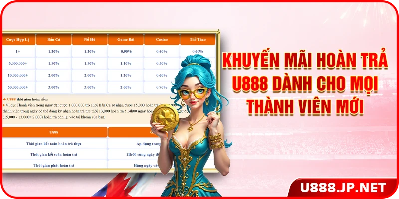 Khuyến mãi hoàn trả U888 dành cho mọi thành viên mới